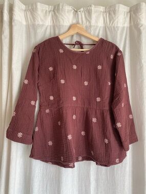 Madewell Mauve Floral Gauze Peasant Top